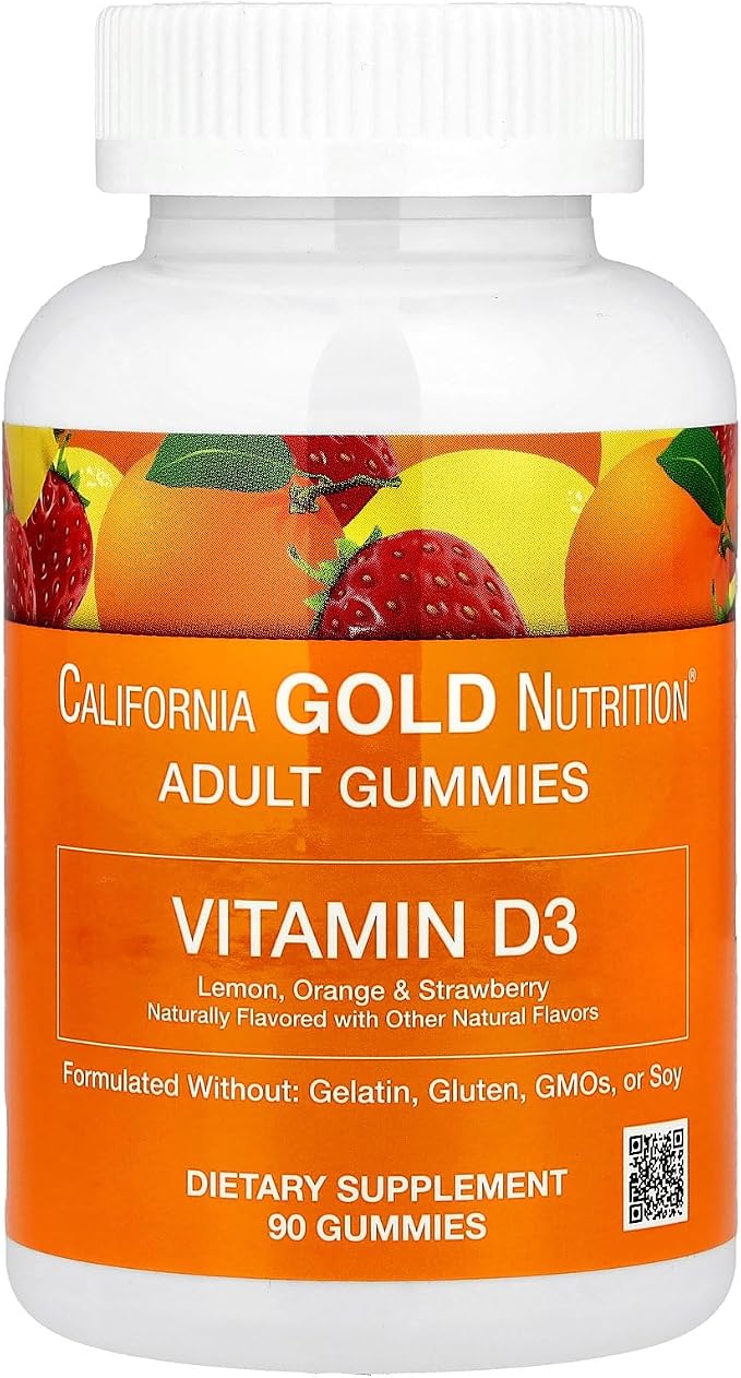 California Gold Nutrition, Vitamin D3 Gummies, Lemon, Orange, and Strawberry, 2,000 IU, 90 Gummies (1,000 IU per Gummy)