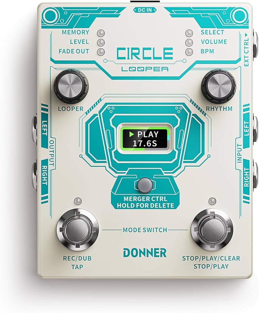 Donner Circle Looper Guitar Effect W/Time Display and Drum Machine