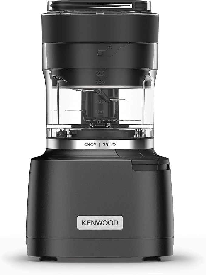 Kenwood Duo Prep CHP80.000BK, Food Chopper and Grinder 2-in-1 with Serrated Quadblades, High Speed Compact Grinder, Non Slip Base, Dishwasher Safe, 