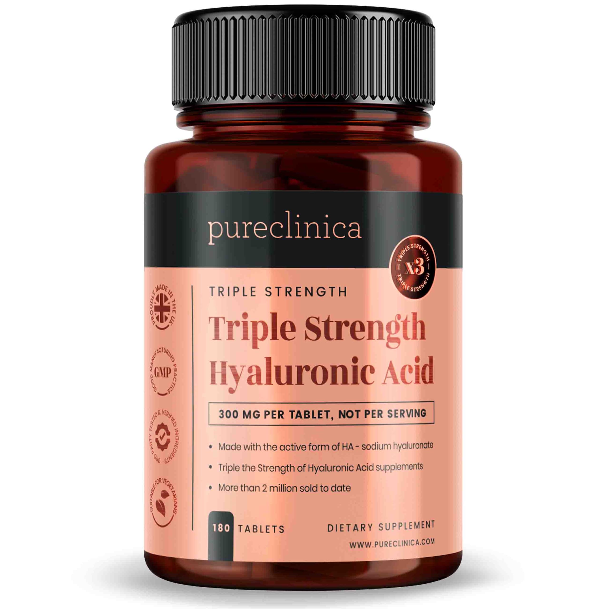 Triple Strength Hyaluronic Acid - 300mg x 180 Tablets - 1 Bottle - £27.99
