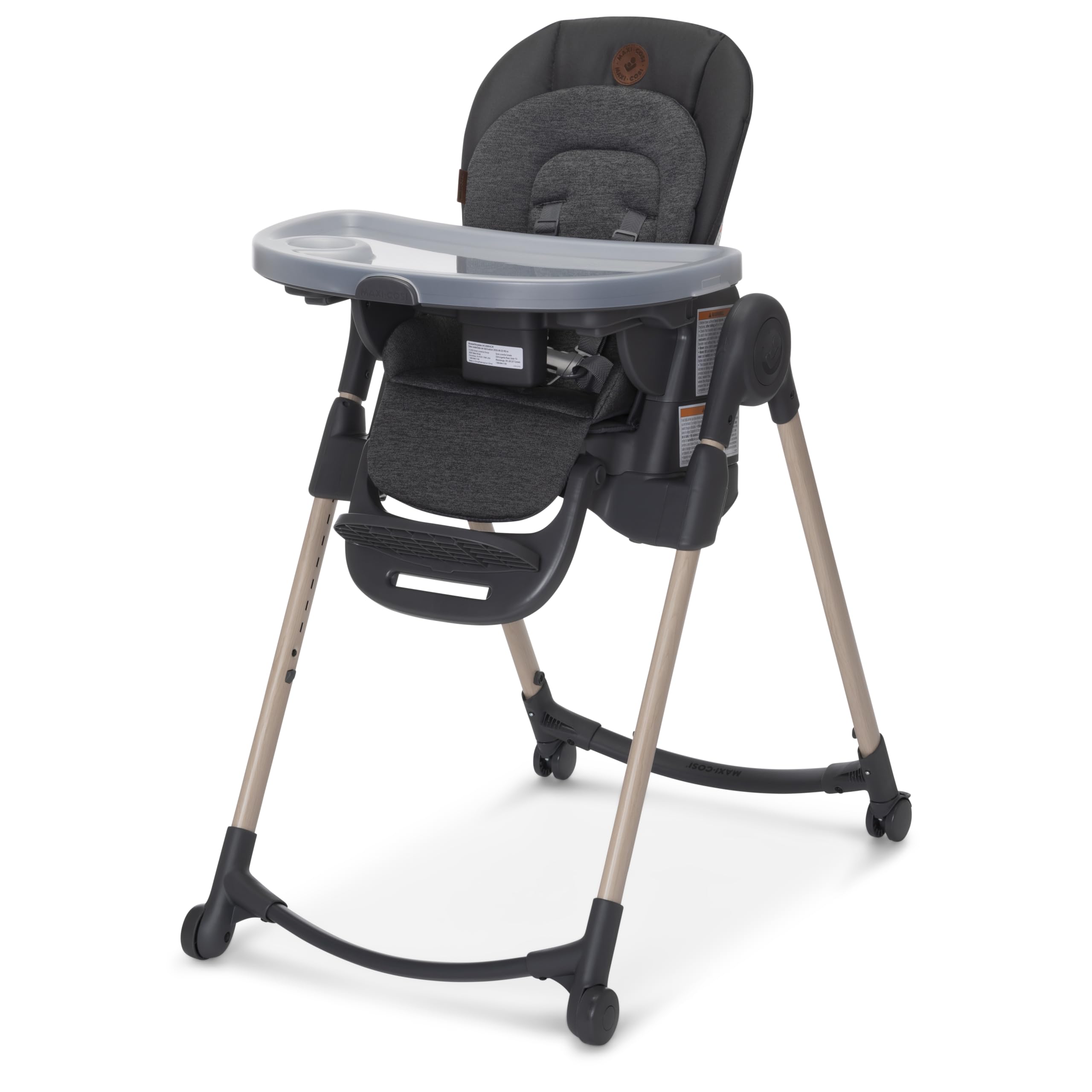 Maxi-Cosi Minla 6-in-1 High Chair for Babies & Toddlers, Portable Foldable Highchair, EcoCare Fabric, 9 Heights, 5 Reclines, 4 Tray Positions, Classic