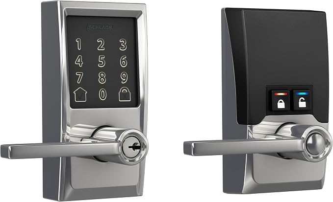 Schlage FE789WBCEN625LAT Encode Century WiFi Latitude Lever Smart Keyless Entry Touchscreen Door Lock, Bright Chrome