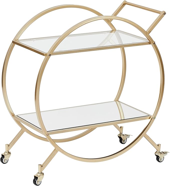 Cooper & Co Remy Steel Bar Cart with Glass Rack Gold