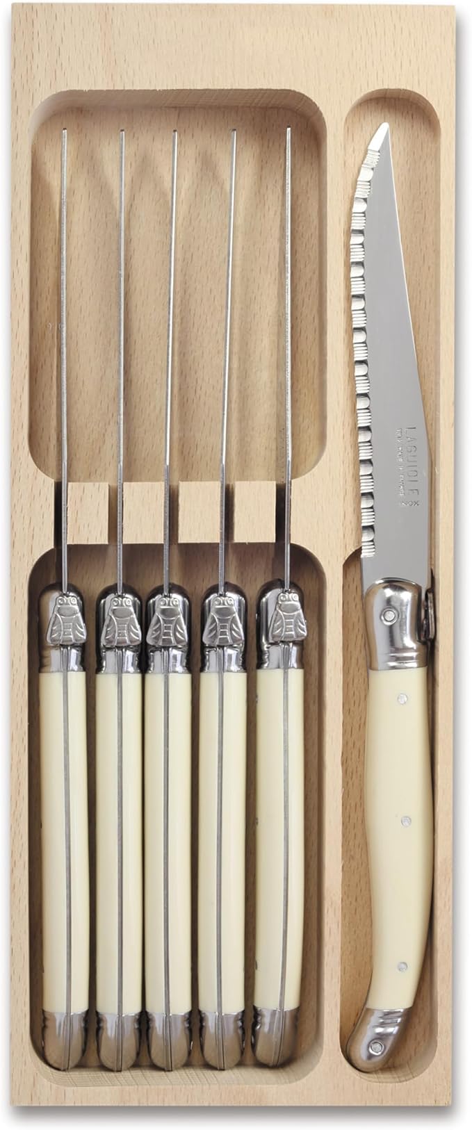 Laguiole Debutant 6pc Serrated Steak Knife Set - Ivory