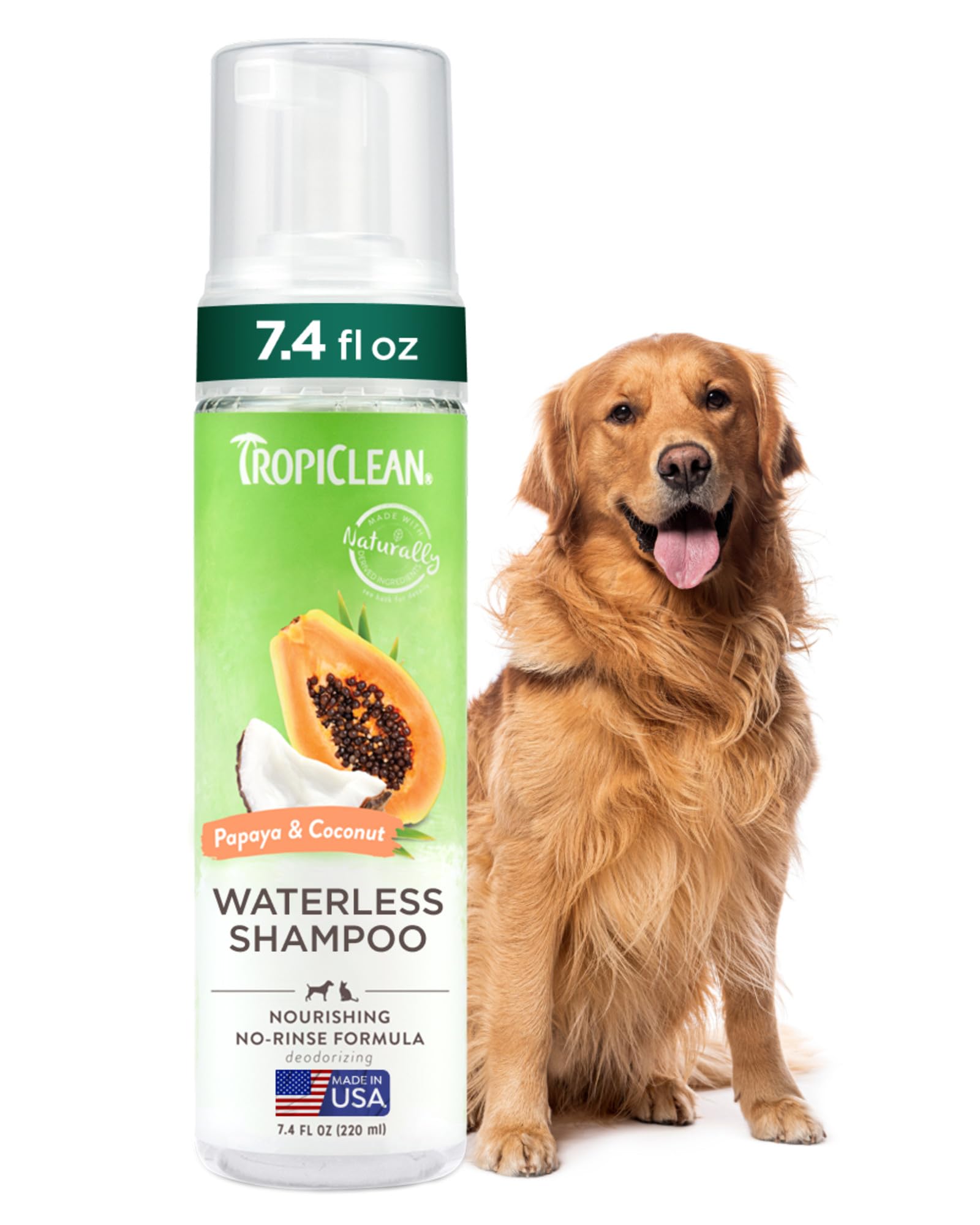 Tropiclean Papaya & Coconut Foaming Waterless Shampoo For Pets 220 ml