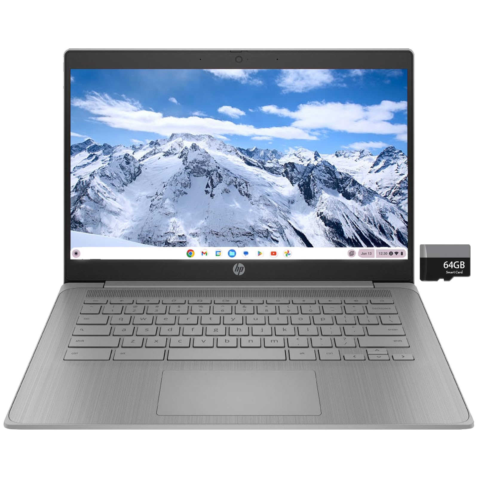 HP Chromebook 14 Laptop, Intel Celeron N4120, 4 GB RAM, 64 GB eMMC, 14" HD Display, Chrome OS, Thin Design, 4K Graphics, Long Battery Life, Ash Gray