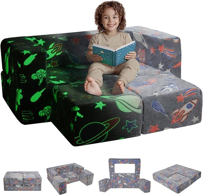 VEVOR Modular Kids Play Couch 4pcs DIY Creative Child Sectional Sofa Dark Grey