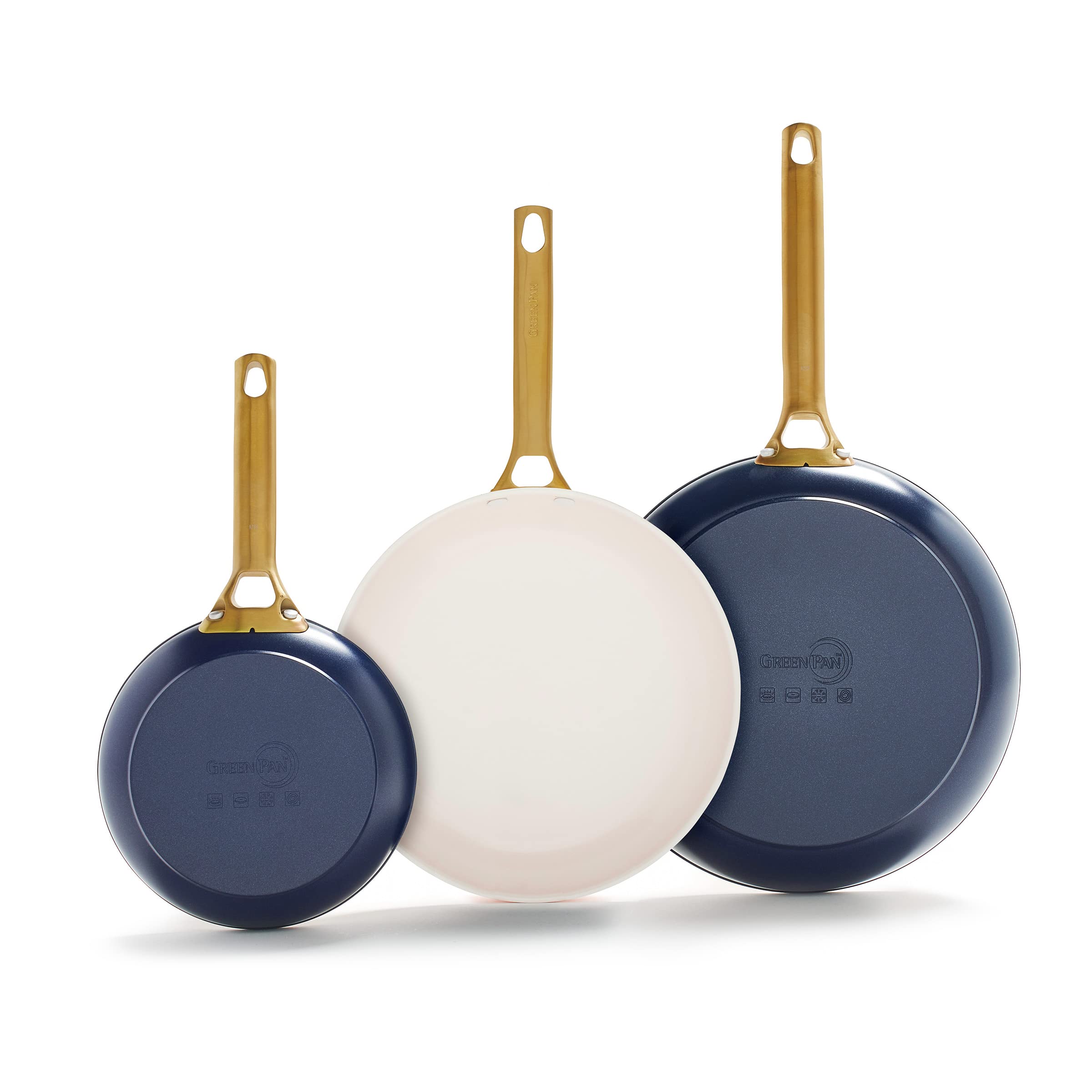GreenPan Reserve Hard Anodized Healthy Ceramic Nonstick 8" 10" and 12" 3 Piece Frying Pan Skillet Set, Gold Handle, Induction, PFAS-Free, Dishwasher