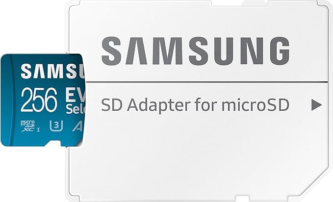 Samsung Evo Select MicroSD Memory Card + Adapter, 256GB microSDXC, Speeds Up to 160 MB/s, UHS-I, C10, U3, V10, A2, Upgrade Storage for Phones, Tablets