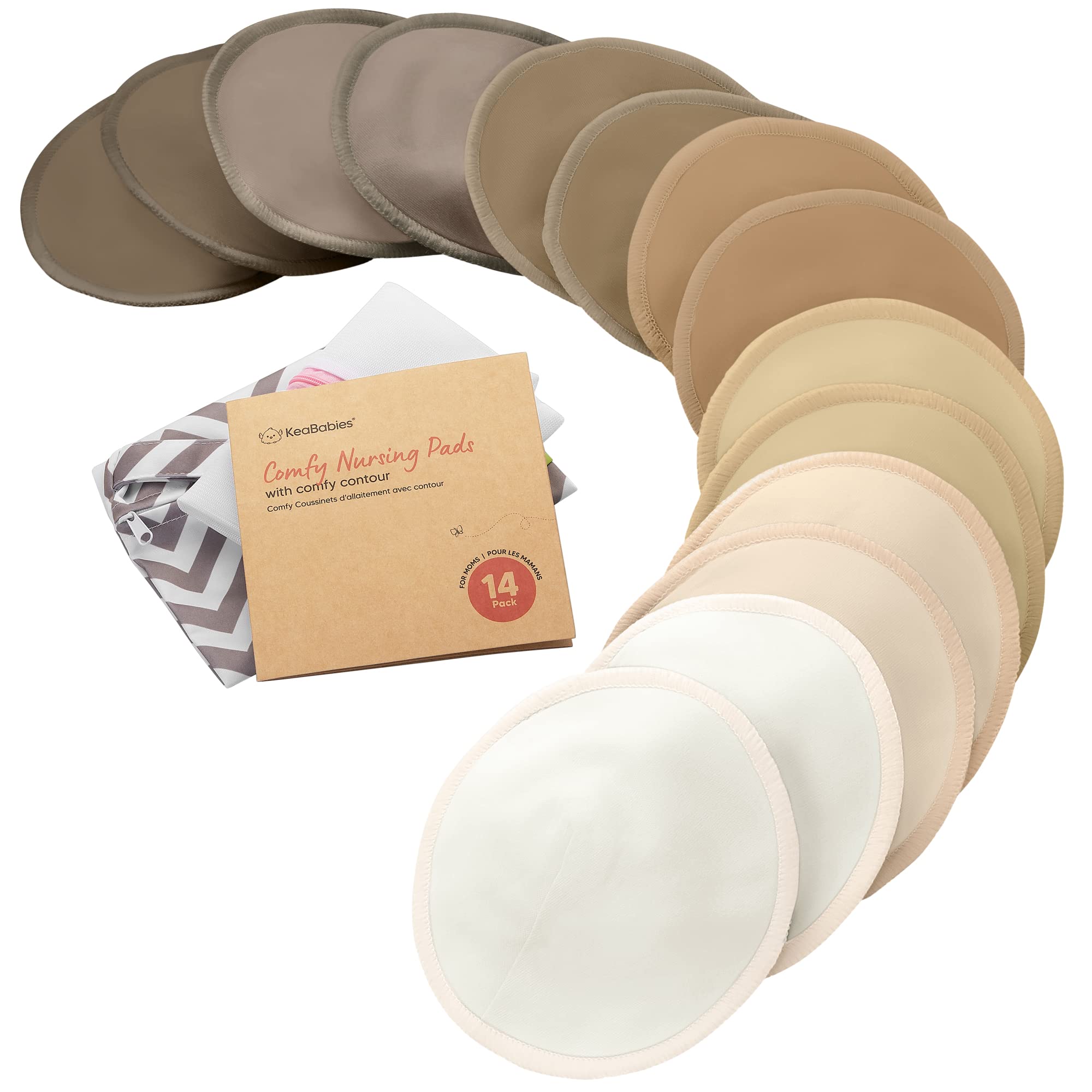Organic Nursing Pads - 14 Washable Viscose Derived from Bamboo Breastfeeding Pads, Wash Bag, Reusable Breast Pads for Breastfeeding, Nipple Pads for