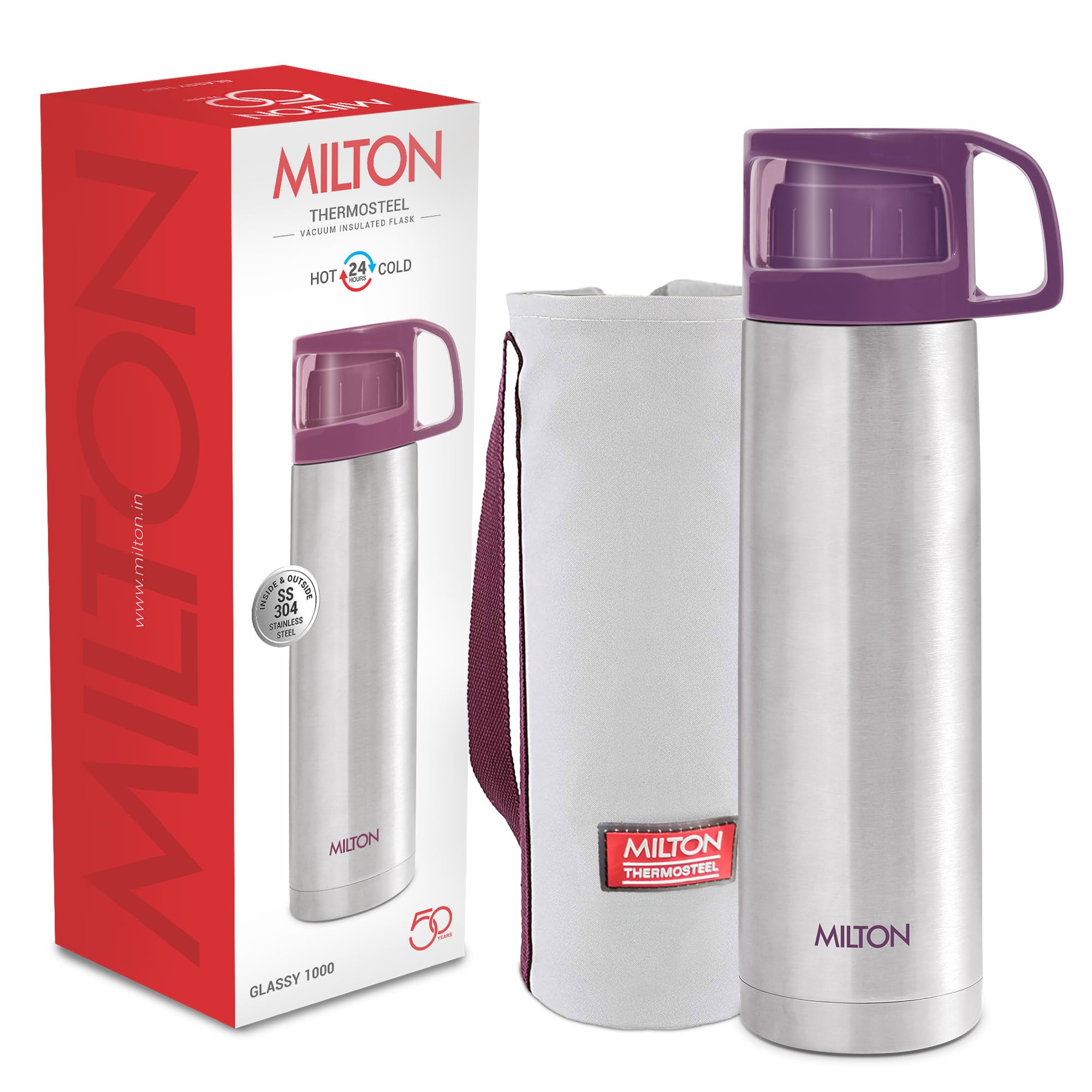 Milton 1000ml Thermosteel Flask with Jacket, Keeps Drinks Hot and Cold for 24 Hours, 18/8 Stainless Steel, Double-Walled Vacuum Insulated Water