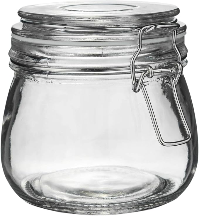 Argon Tableware Glass Storage Jar with Airtight Clip Lid - 500ml - White Seal Clear