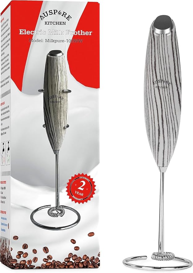 Auspure Milk Frother Handheld Electric Battery-operated Milkpure-100 White Wood Grain