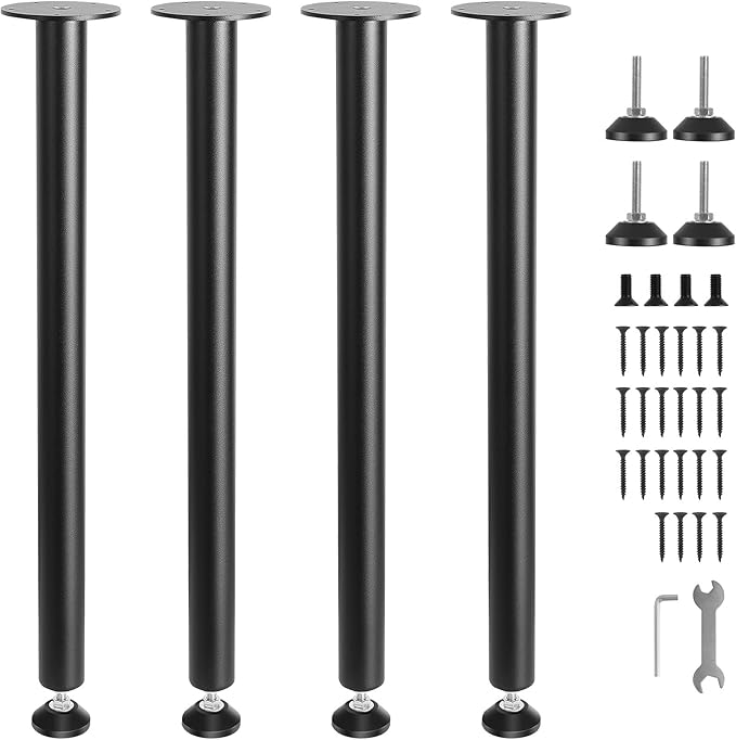 VEVOR 711.2MM Adjustable Desk Legs Reinforced Steel Office Table Furniture Legs Set of 4 for DIY 544.3KG Load Capacity Heavy Duty Desk Legs Quick