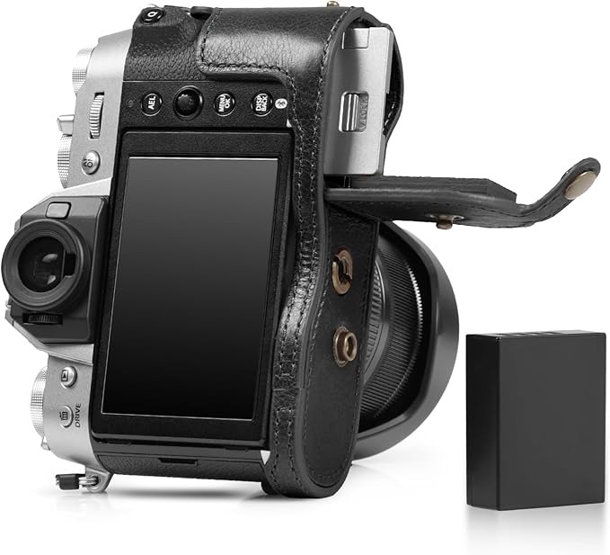 MegaGear Fujifilm X-T50 (16-50mm & 18-55mm) Genuine Leather Camera Case - Stylish and Protective, Black