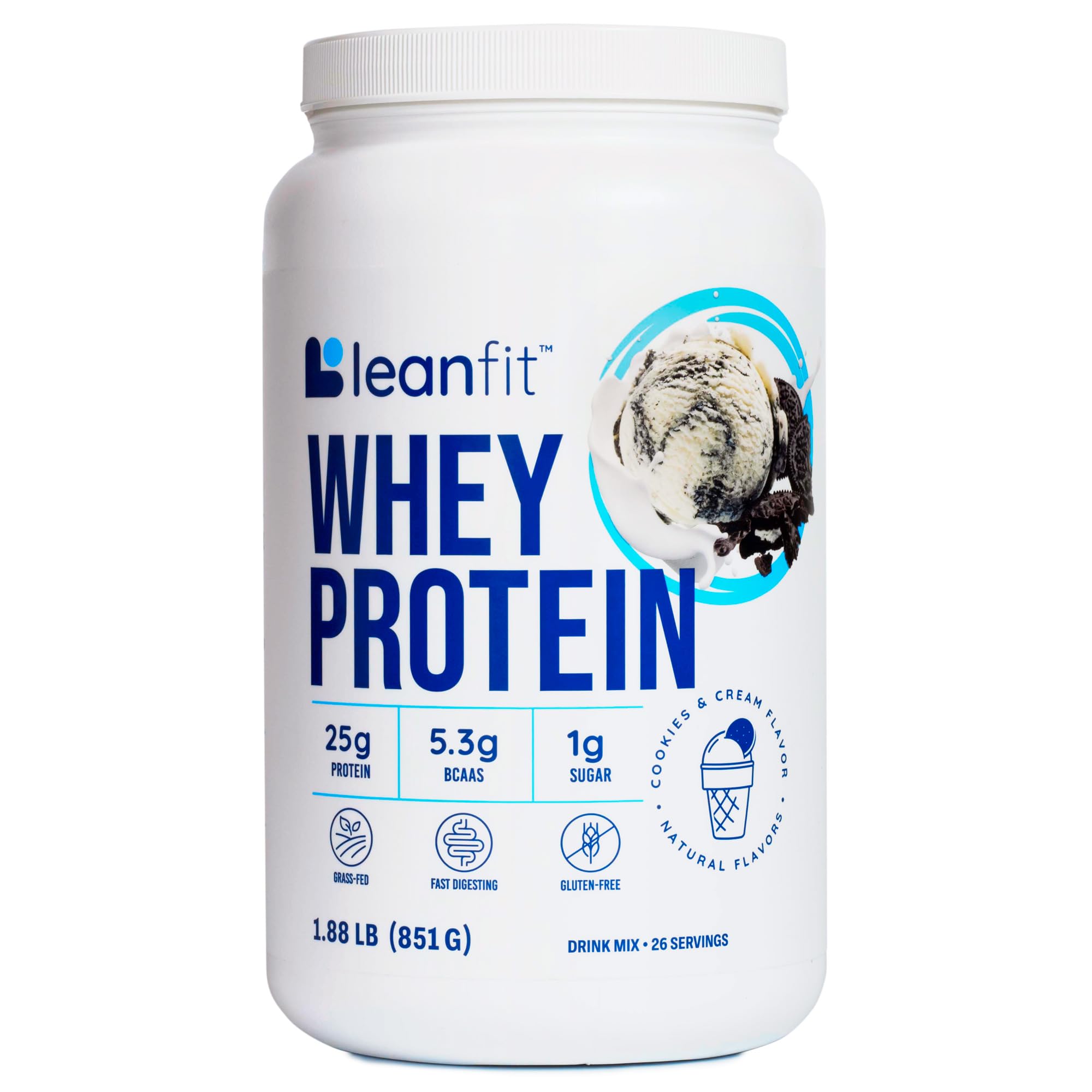 Leanfit Whey Protein Powder 2kg Vanilla Flavour 25g Protein 1G Carbs - Earn Everyday Rewards, AfterPay Available