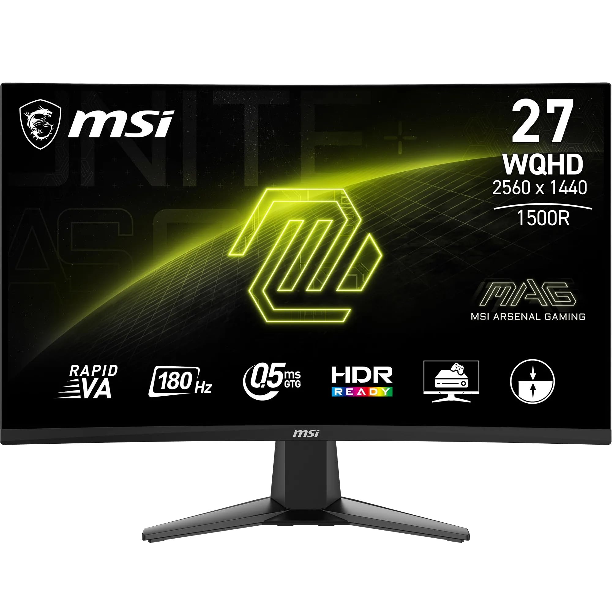 MSI Mag 27CQ6F 27" QHD 180Hz Curved Gaming Monitor 2560x1440 - 0.5ms - DisplayPort - 2x HDMI - Anti-Flicker - AMD FreeSync - 100x100 VESA