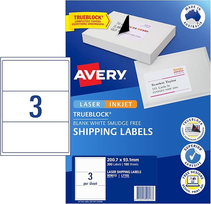 Avery Laser Label L7155 3Up Pk100