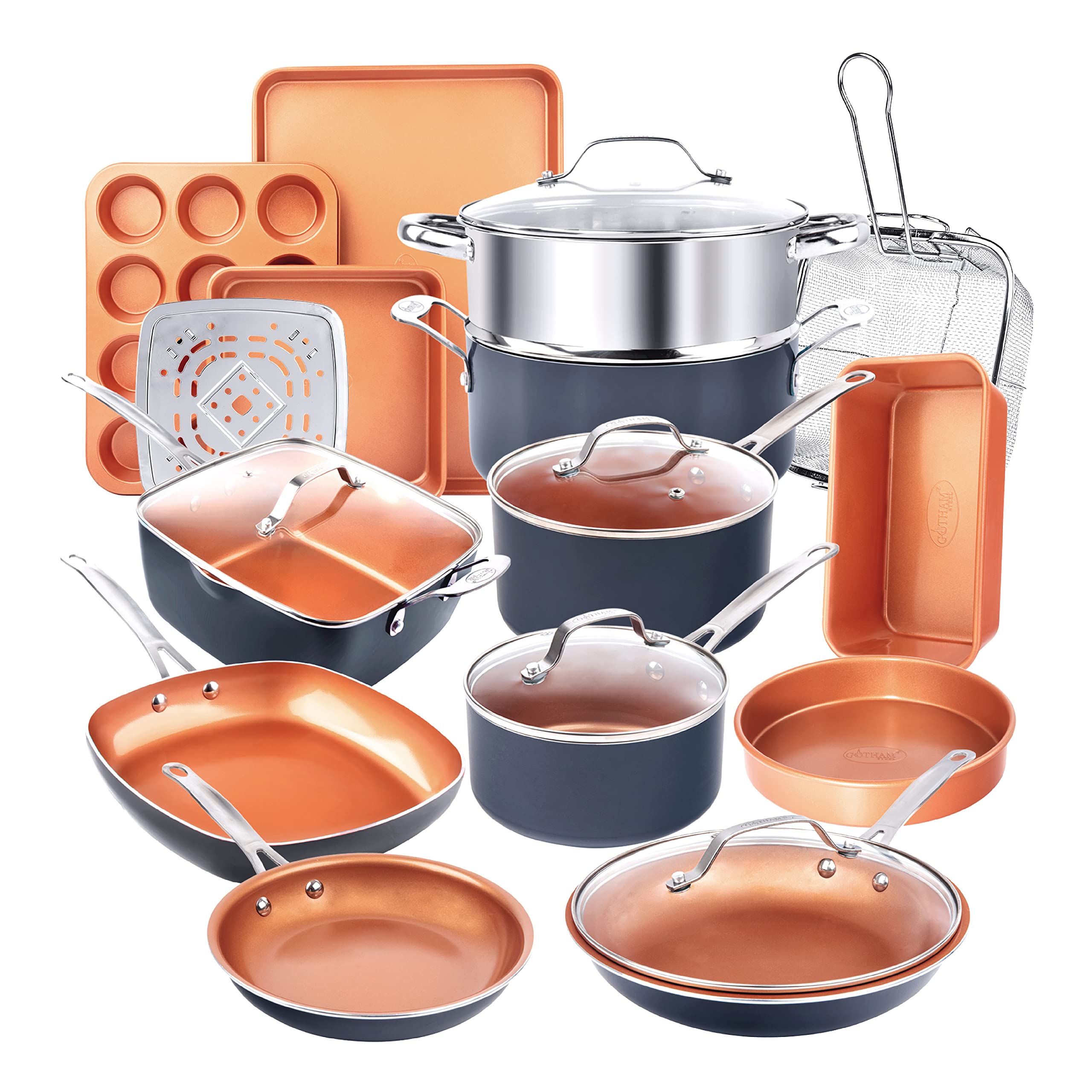 Gotham Steel Copper Non-stick Ti-Ceramic 20-Piece Cookware & Bakeware Set One-Size