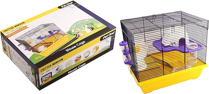 Pet One Critter Mansion Mouse Wire Cage White & Yellow