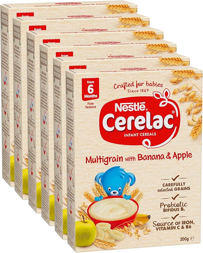 Nestle Cerelac Multigrain with Banana and Apple Baby Cereal Stage 3, 6x200g
