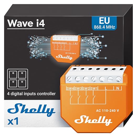 Shelly Qubino Wave i4 | Z-Wave 800 Series 4 Digital Input Control for Advanced Action Control | Low Power Consumption | Home Automation | Extended 