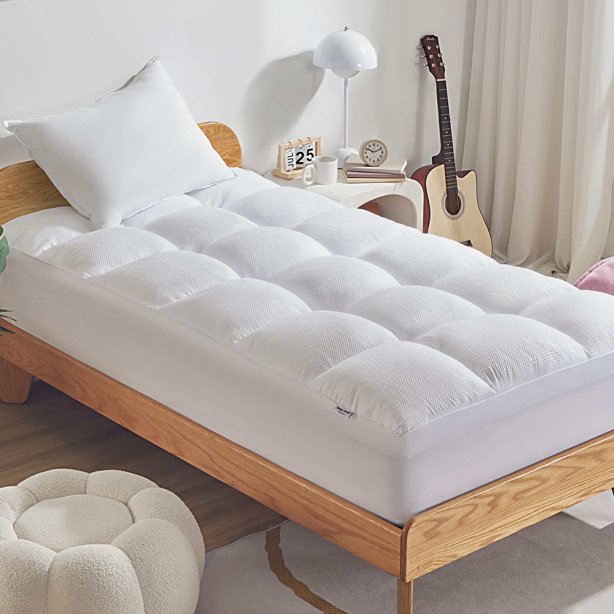 Sleep Zone Cooling Twin Mattress Topper For Single Bed, Premium Zoned Quilted Mattress Pad, Fitted Mattress Protector Cover, Machine Wash Durable,