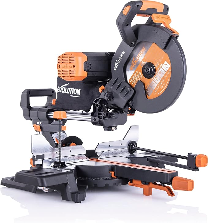 Evolution Power Tools R255SMS-DB+ Double Bevel Sliding Mitre Saw, Multi-Material Cuts Metal, Wood, Plastic & More - with Plus Pack includes Clamps, 
