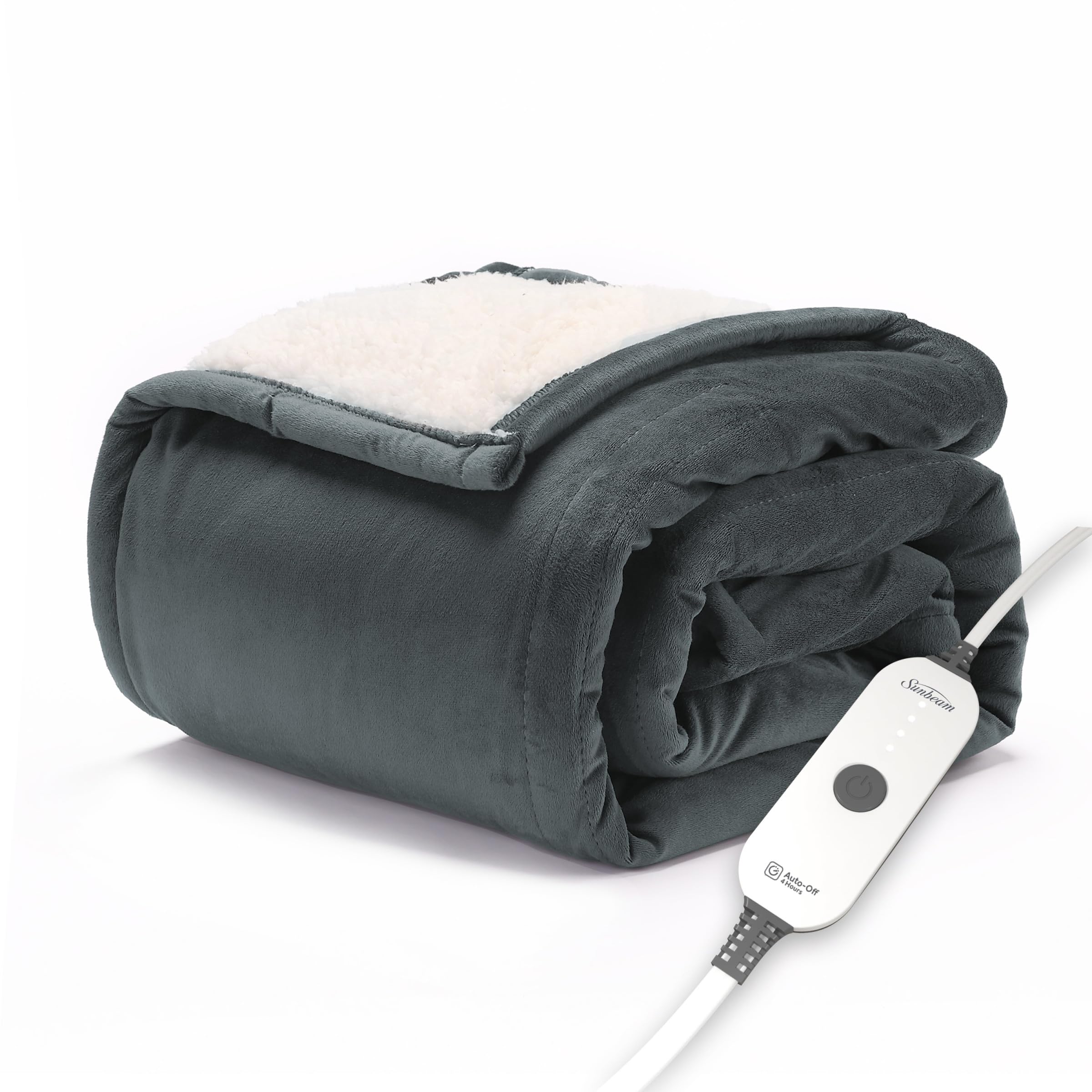 Sunbeam Reversible Sherpa/Mink Heated Throw, Olive, TRT8WR-R608-25A00