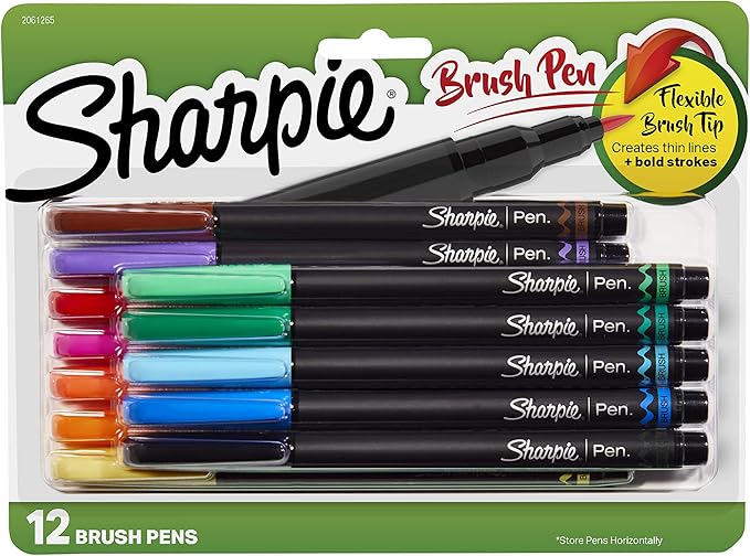 Sharpie Brush Tip Permanent Markers 12 Pack - Assorted Colours*