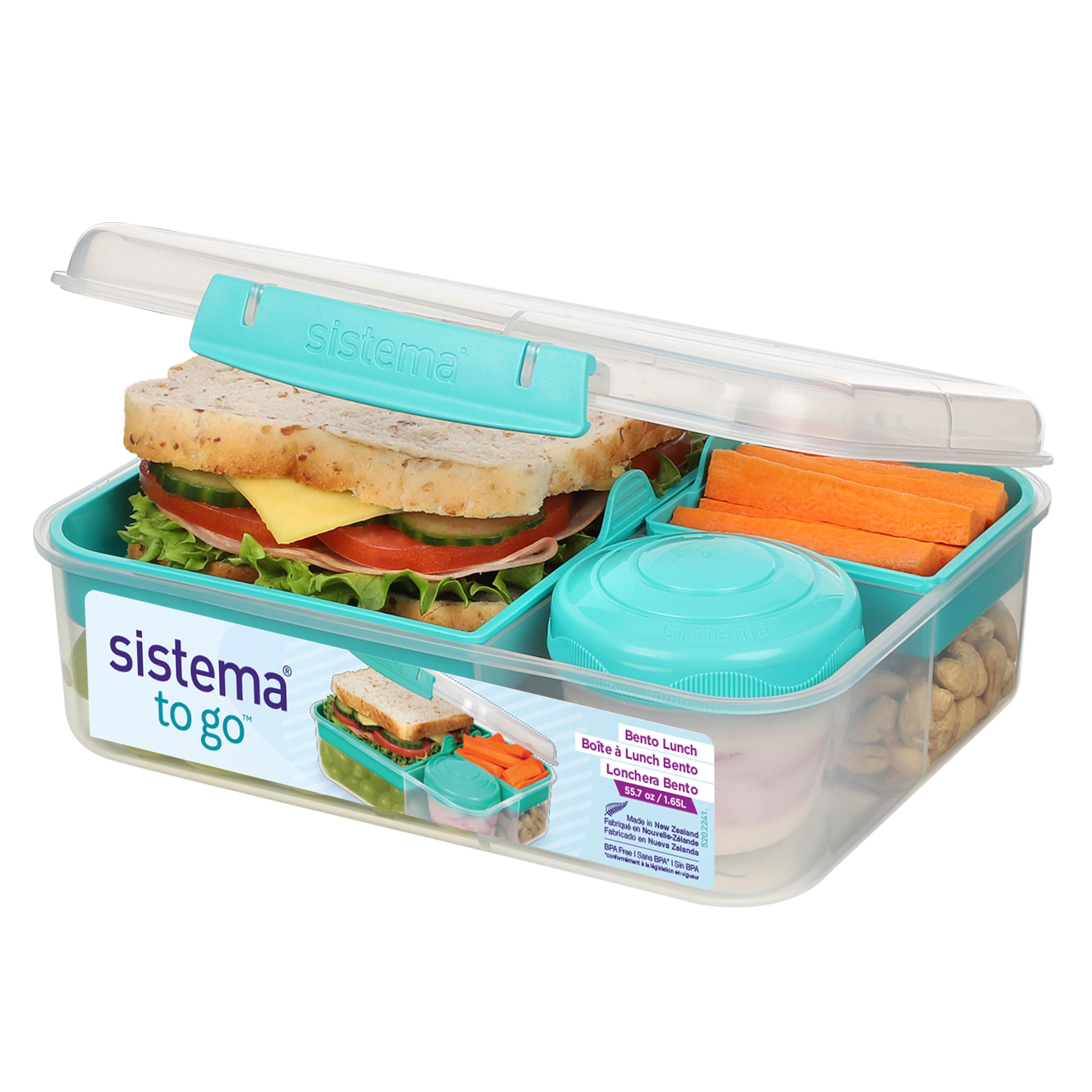 Sistema Bento Box to Go | Lunch Box with Yoghurt/Fruit Pot | 1.65 L | BPA-Free | Minty Teal | 1 Count