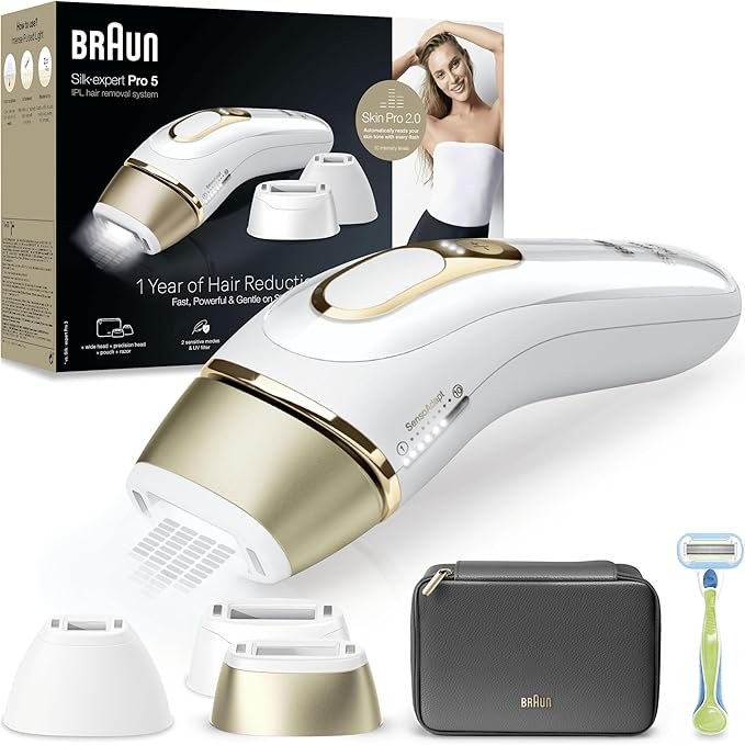 Braun IPL Silk Expert Pro 5 Hair Removal Device for Men and Women, Venus Razor & Bag, Alternative to Laser Hair Removal, Mother's Day Gift, Pl5267, WH
