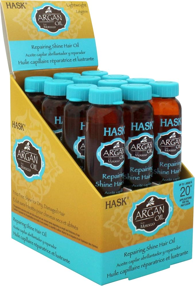 Hask Argan Repairing Hair Oil Vials for Shine and Frizz Control for All Hair Types Color Safe Gluten Free Sulfate Free Paraben Free - 2 Hair Oil