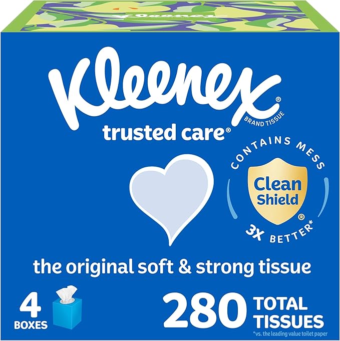 Kleenex Trusted Care Facial Tissues, 6 Flat Boxes, 144 Tissues Per Box, 144 Count Pack Of 6