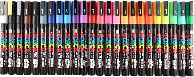 Uni Posca Paint Marker Pen, Fine Point (PC-3M), 24 Colors Set With Japanese Stationery Store Original Pen Case Set(PC-3M24C)