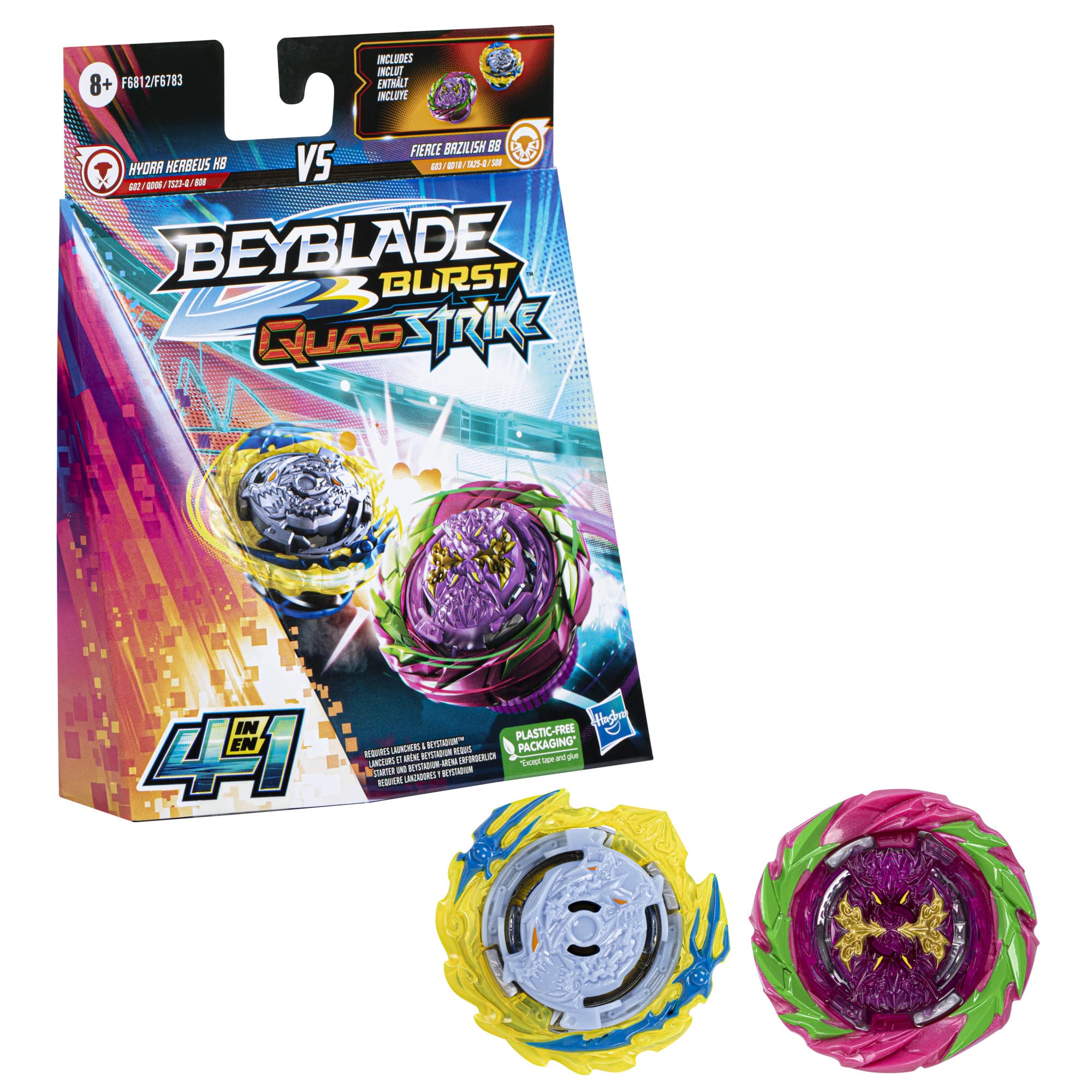 Beyblade Burst QuadStrike Fierce Bazilisk B8 and Hydra Kerbeus K8 Dual