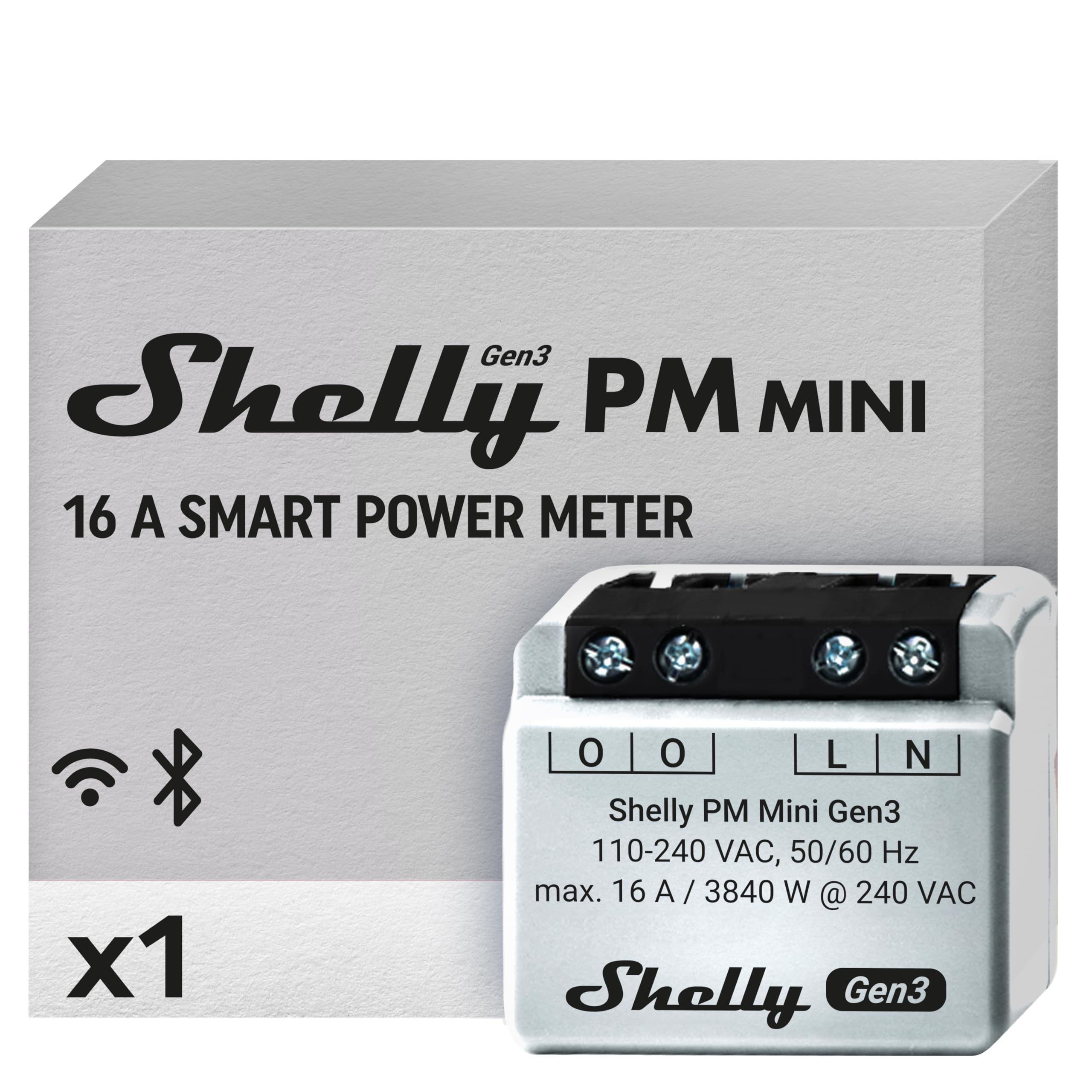 Shelly PM Mini Gen 3 | Wifi & Bluetooth Smart Power Meter 1 Channel 16 A | Home Automation | Compatible with Alexa & Google Home | IOS Android App |