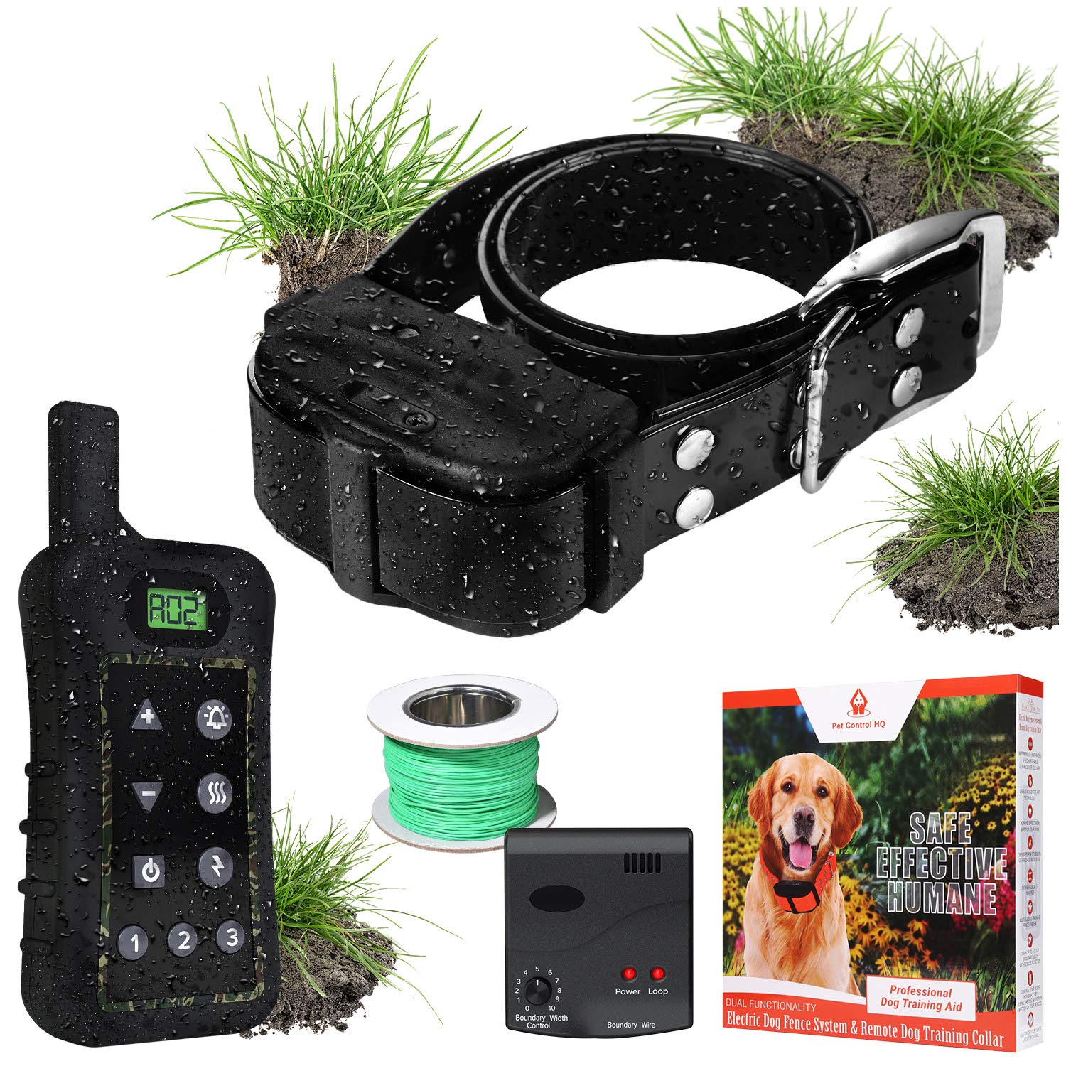 Combo Electric Dog Perimeter Fence & 2 Remote Training Collar