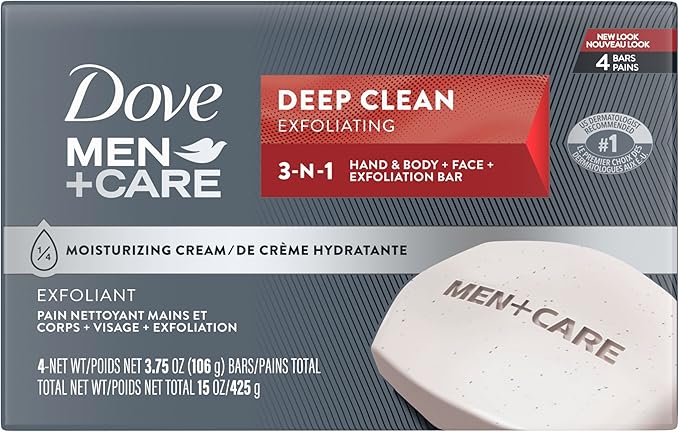 Dove Men+Care Men's Bar Soap Deep Clean 8 Bars More Moisturizing Than Bar Soap Effectively Washes Away Bacteria, Nourishes Your Skin 3.75 oz