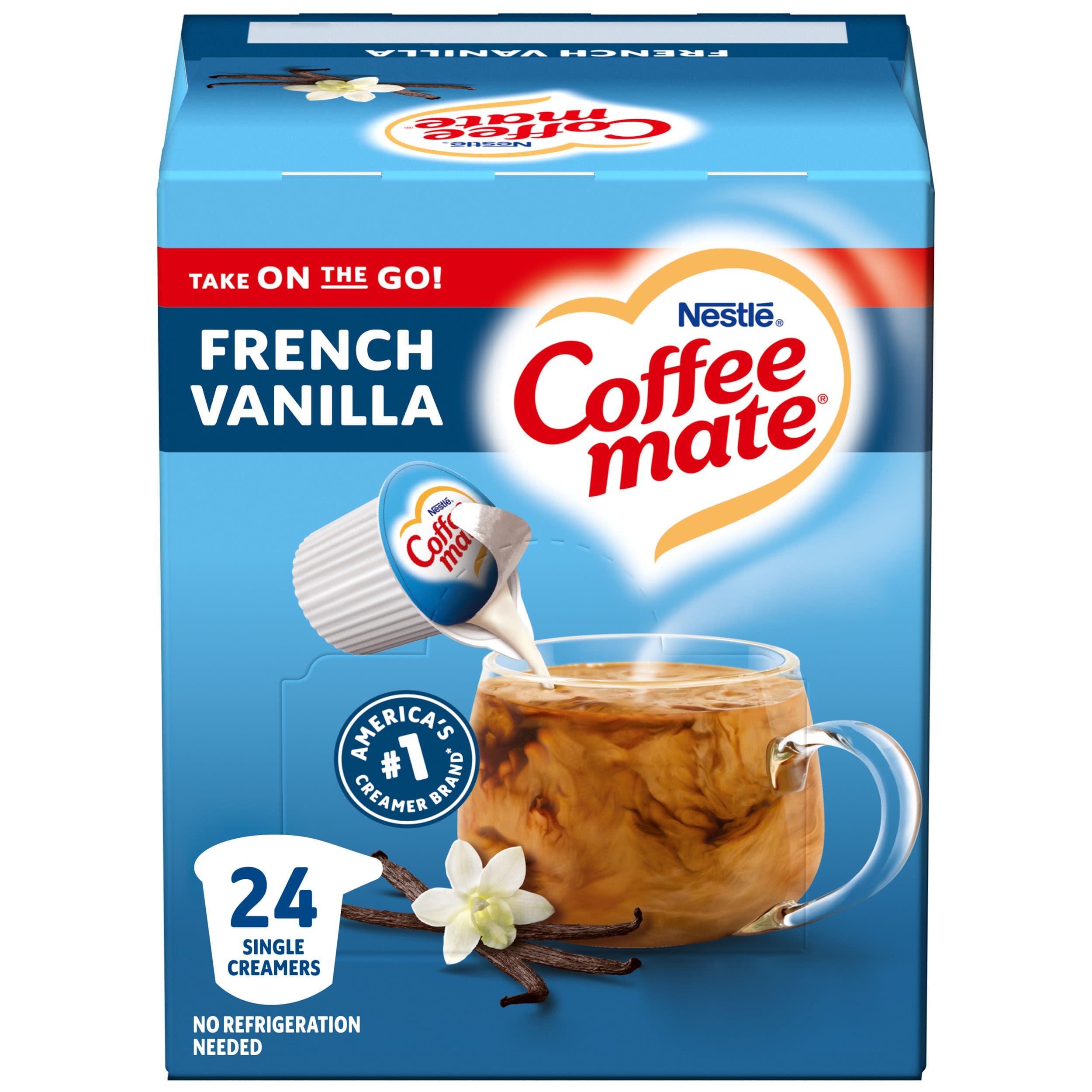 Coffee Mate Liquid Coffee Creamer, French Vanilla, 0.38 oz Mini Cups, 360 Cups/Carton