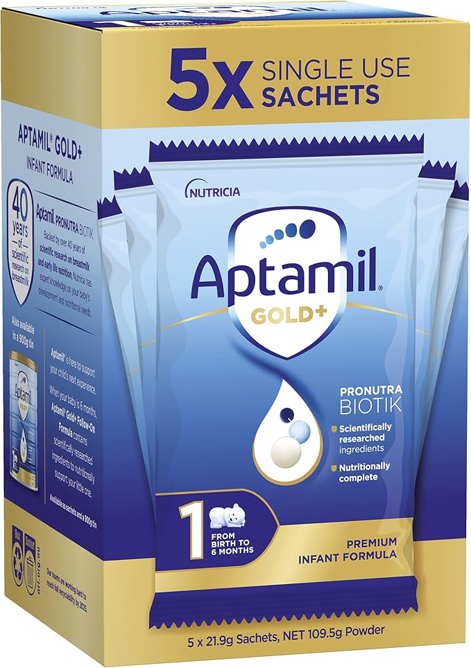 Aptamil Gold+ 1 Baby Infant Formula Powder Sachets 0-6 Months 5 Pack