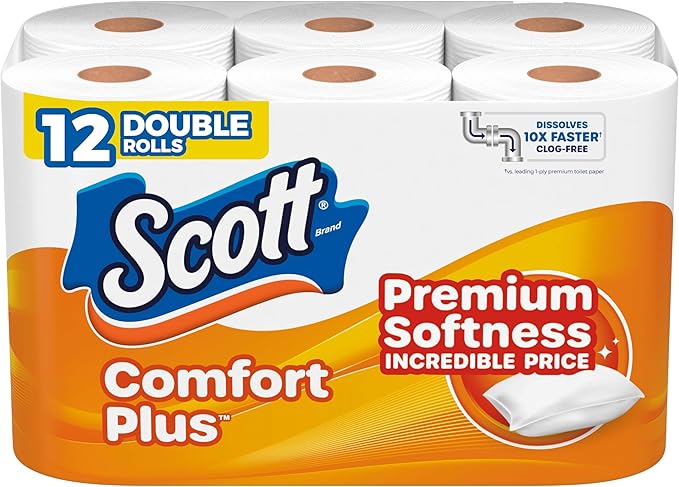 Scott ComfortPlus Toilet Paper, 12 Double Rolls = 24 Regular Rolls, 231 Sheets Per Roll