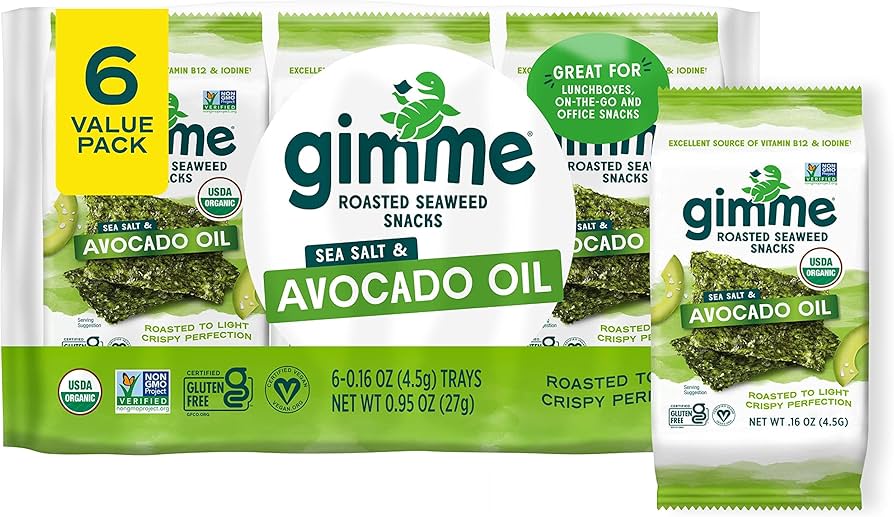 Gimme, Premium Roasted Seaweed, Sea Salt & Avocado Oil, 6 Pack. 0.16 oz (4.5 g) Each