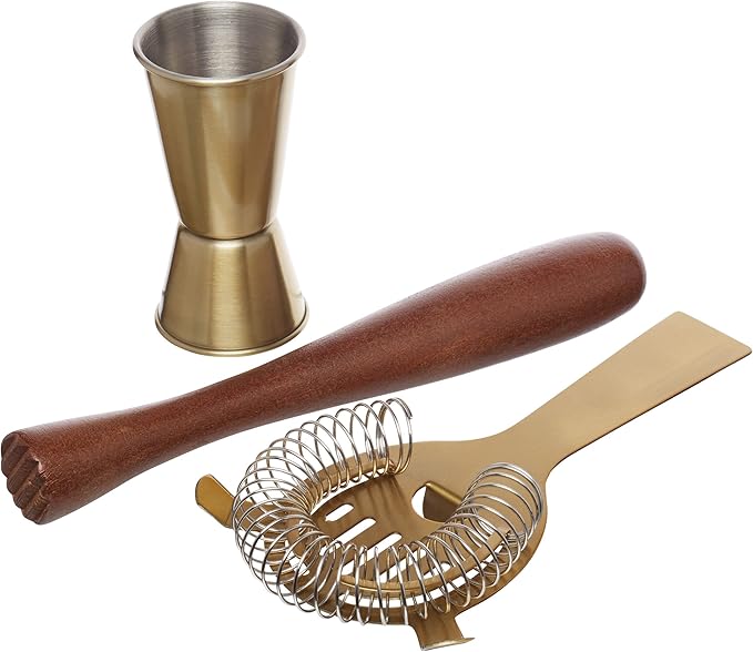 BarCraft Cocktail Tool Set 3pc Brass