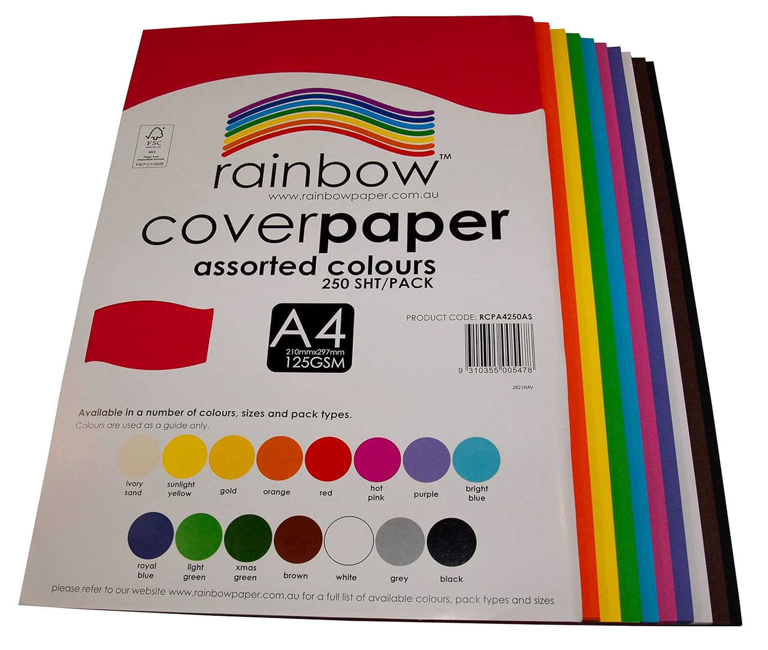 Rainbow Cover Paper 125gsm A4 Assorted Pack 250