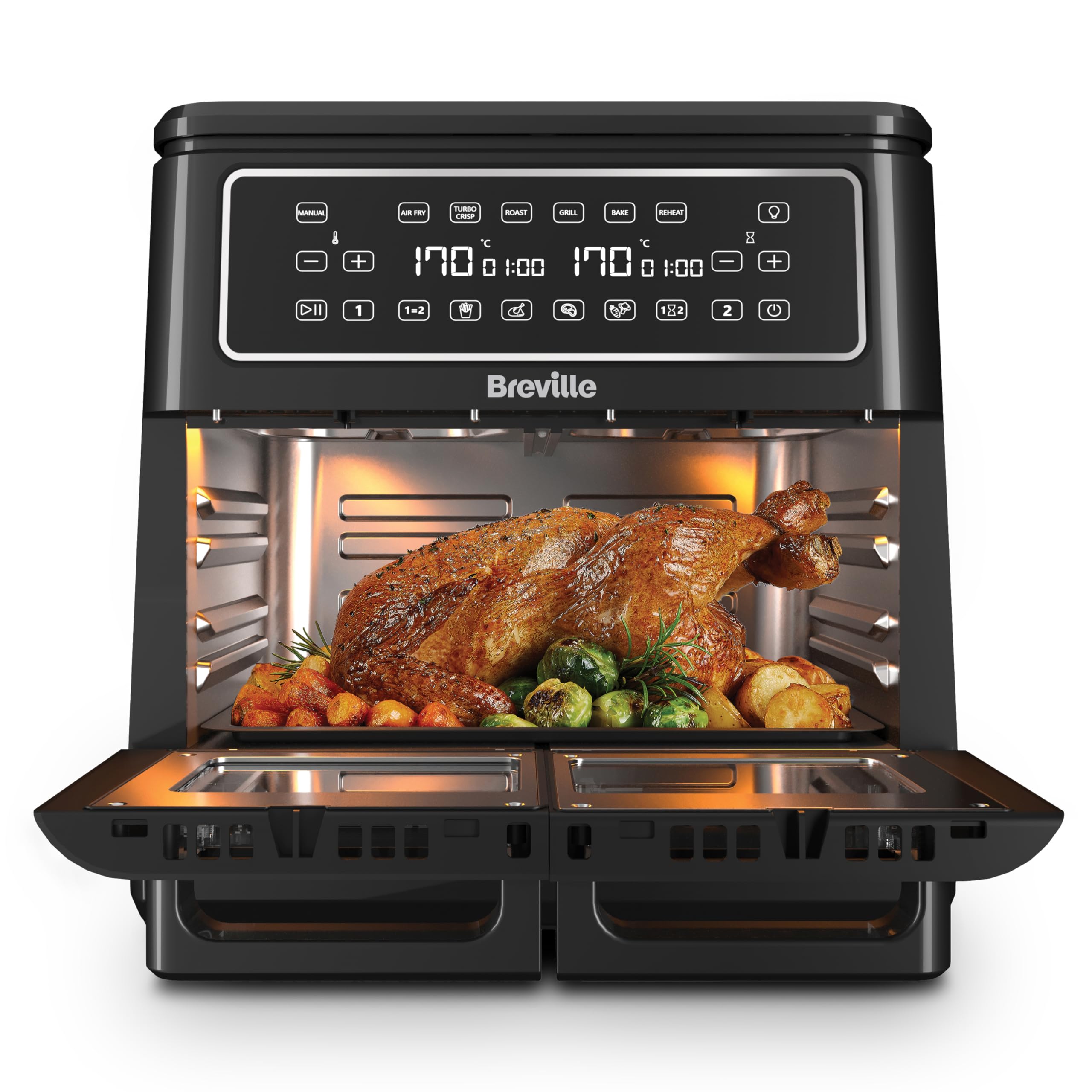 Breville Halo Flexi Air Fryer, Digital Dual Air Fryer Oven, 11L: Serves 10+ People, Fry, Bake, Grill, Roast & Reheat, 2400 W, Save £65 A Year On