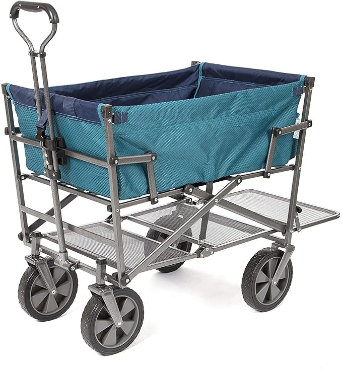 MacSports Double Decker Wagons Carts Heavy Duty Foldable Outdoor Collapsible Cart Portable Lightweight Utility Cart, All Terrain Sports Wagon for
