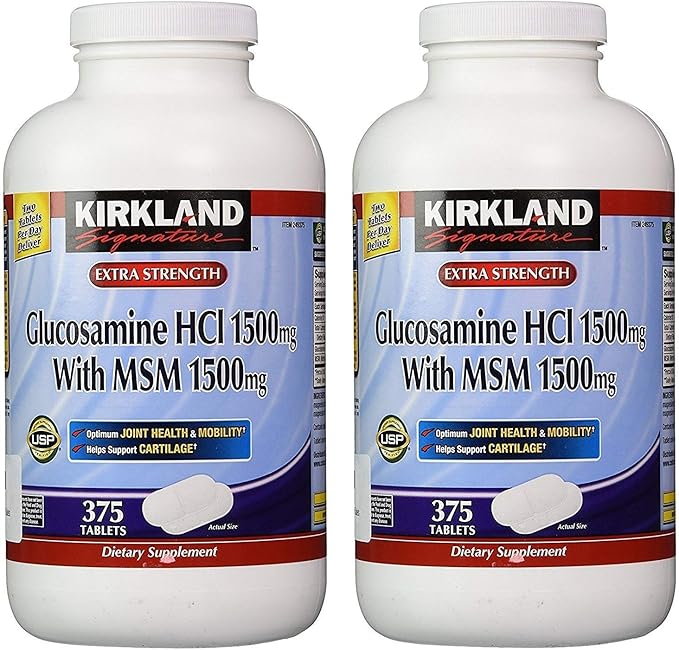 Kirkland Signature Glucosamine Hci (Pack of 2) Extra Strength with MSM (375 Count x 2)