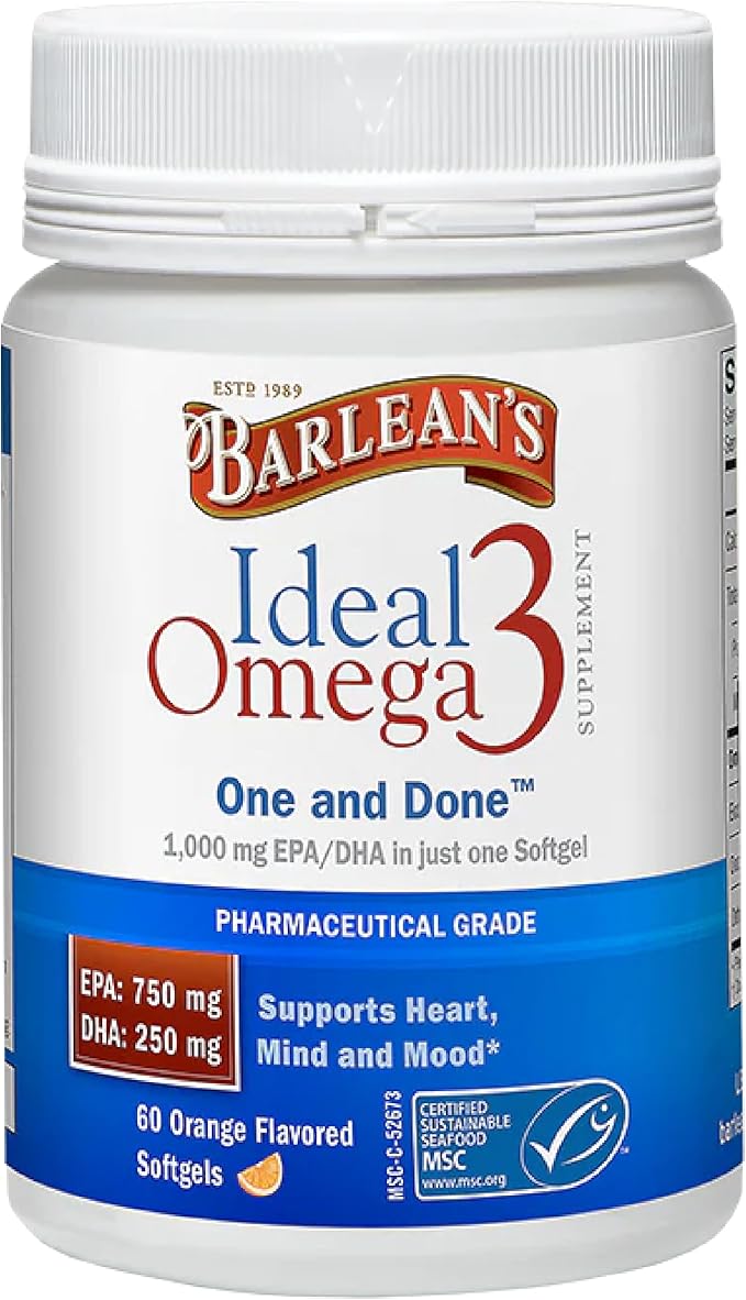 Barleans Ideal Omega 3 Supplement, Orange Flavored, Fish Softgels - 60 softgels