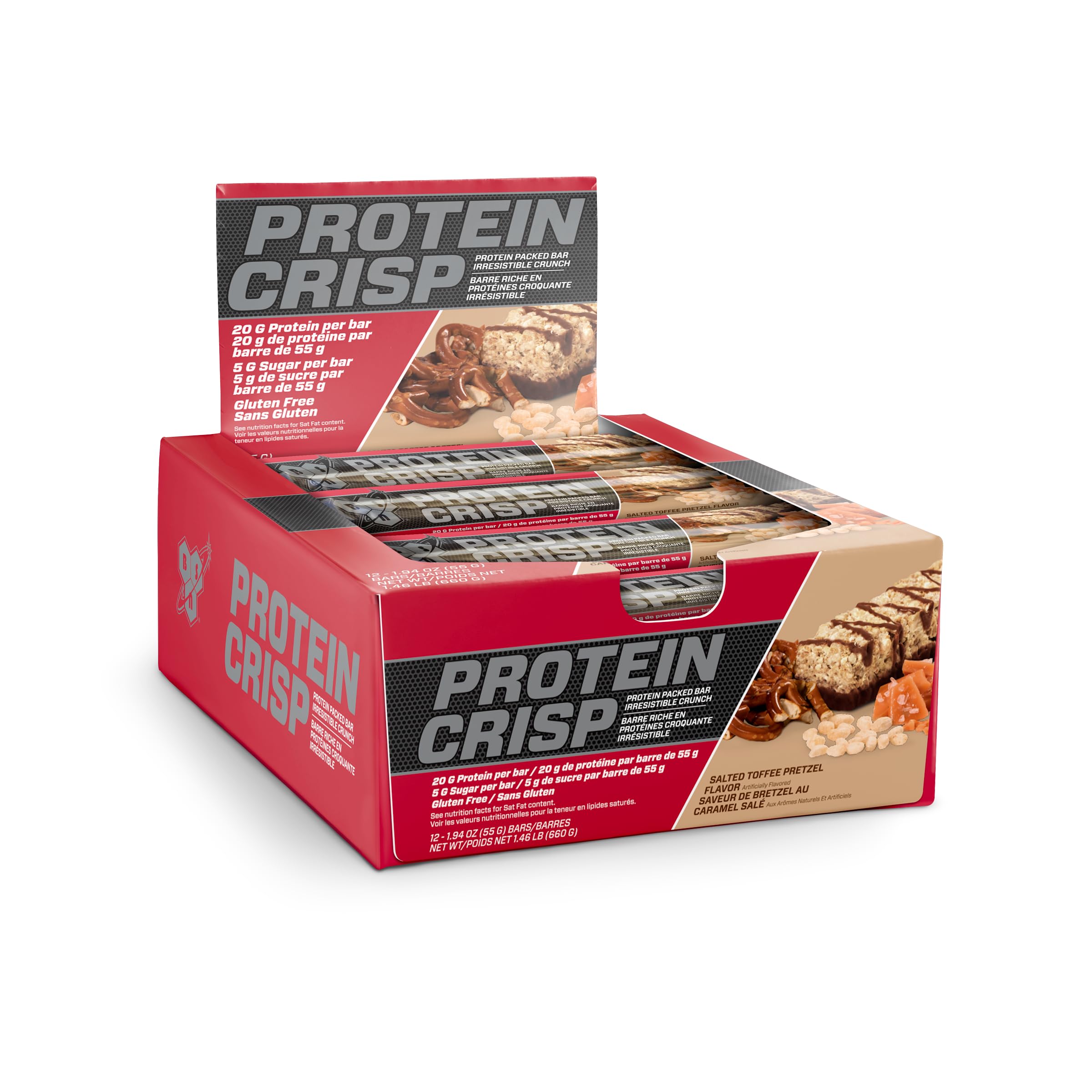 BSN Protein Crisp Bar Salted Toffee Pretzel 12 Bars